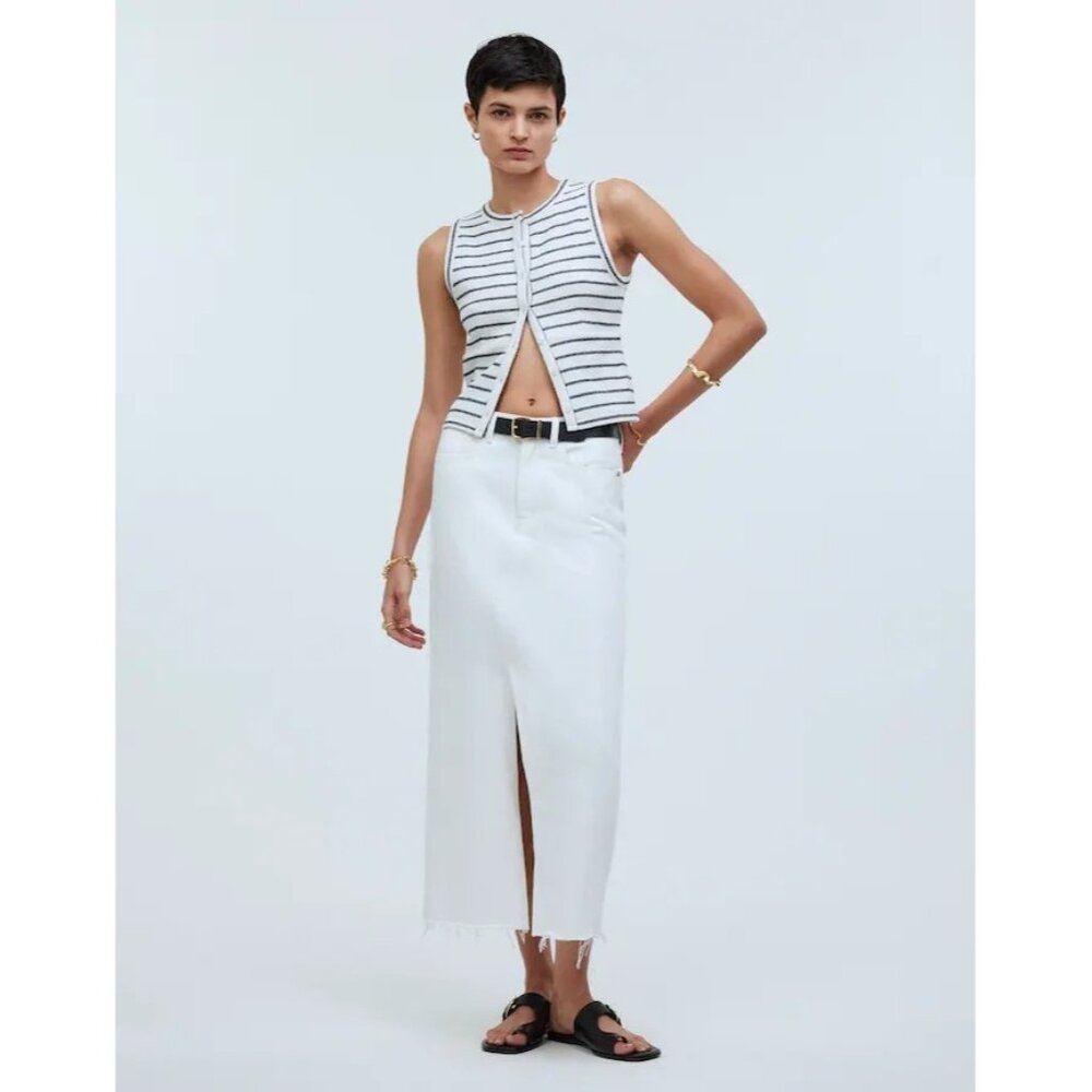Madewell Split-Crewneck Cardigan Tank in Lighthouse Stripe